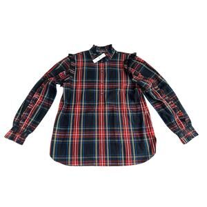 NEW J.Crew Classic Fit Ruffle Popover in Black Stewart Tartan Size Large NWT